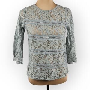 The Limited Lace Sheer Blue 3/4 Sleeve Top XS Boho Fairy Festival Feminine Retro